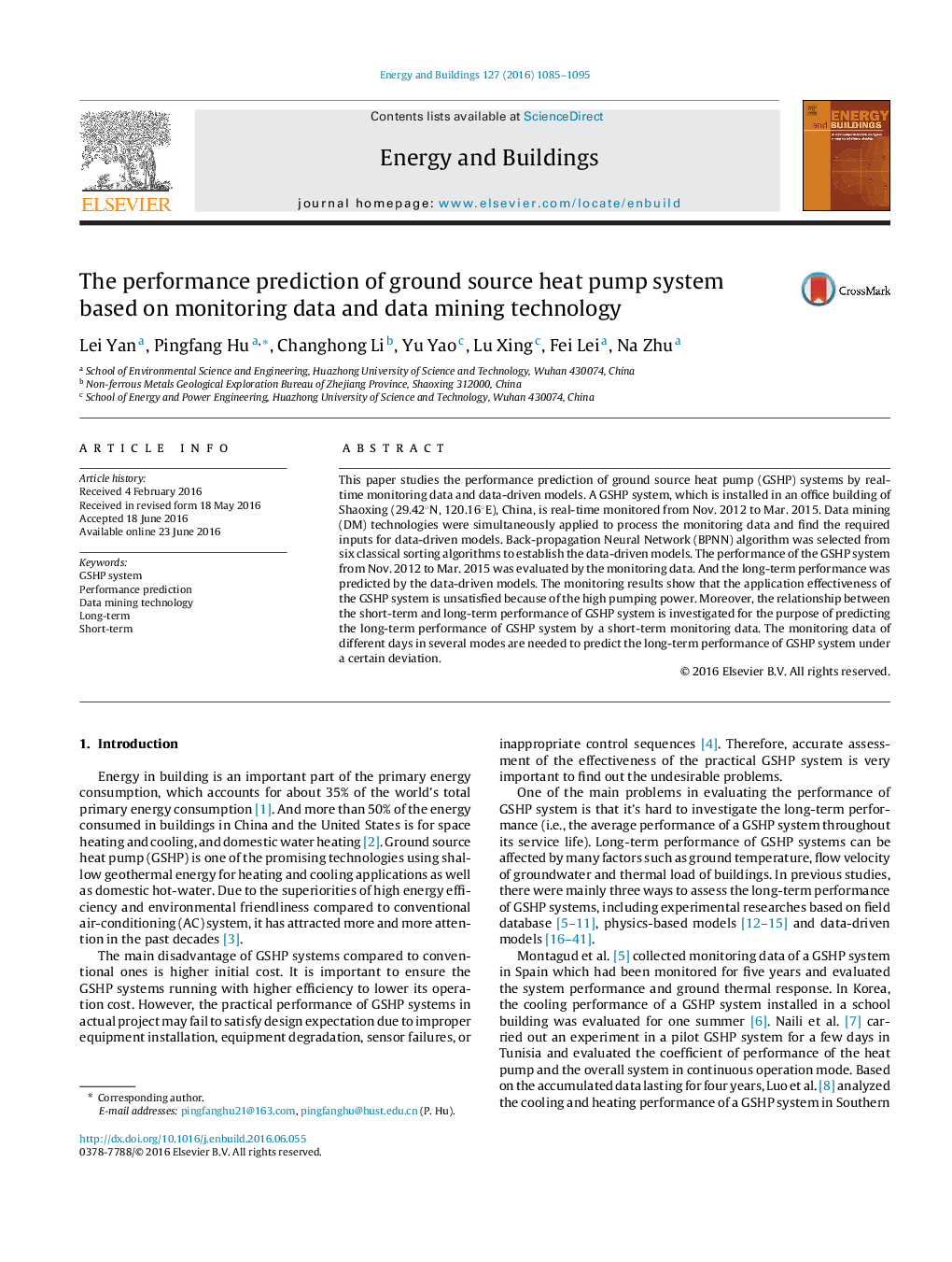 The performance prediction of ground source heat pump system based on monitoring data and data mining technology