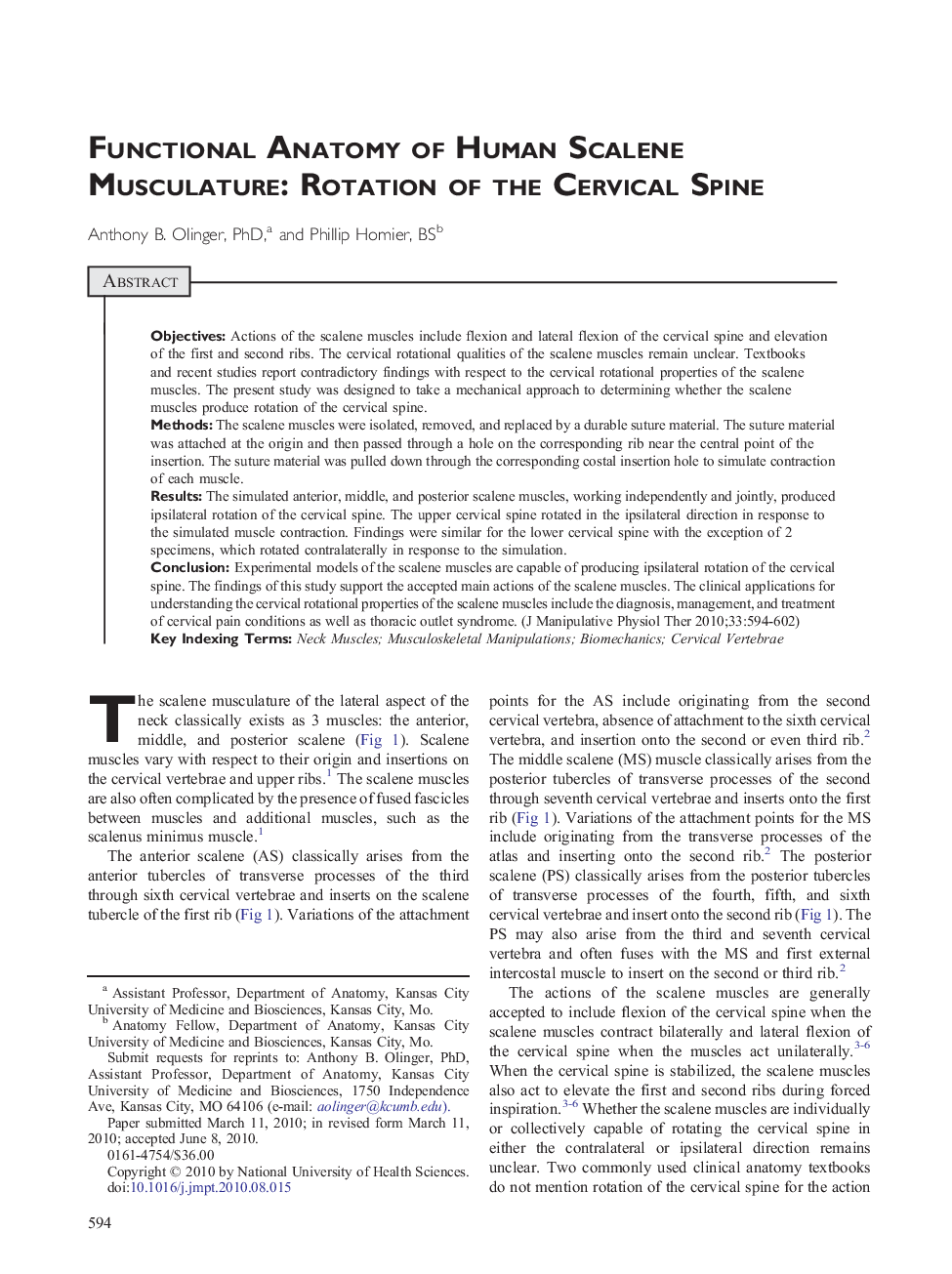 Functional Anatomy of Human Scalene Musculature: Rotation of the Cervical Spine