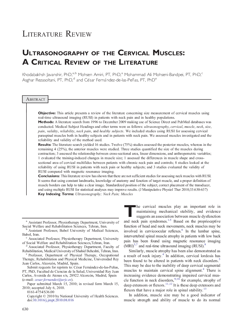 Ultrasonography of the Cervical Muscles: A Critical Review of the Literature