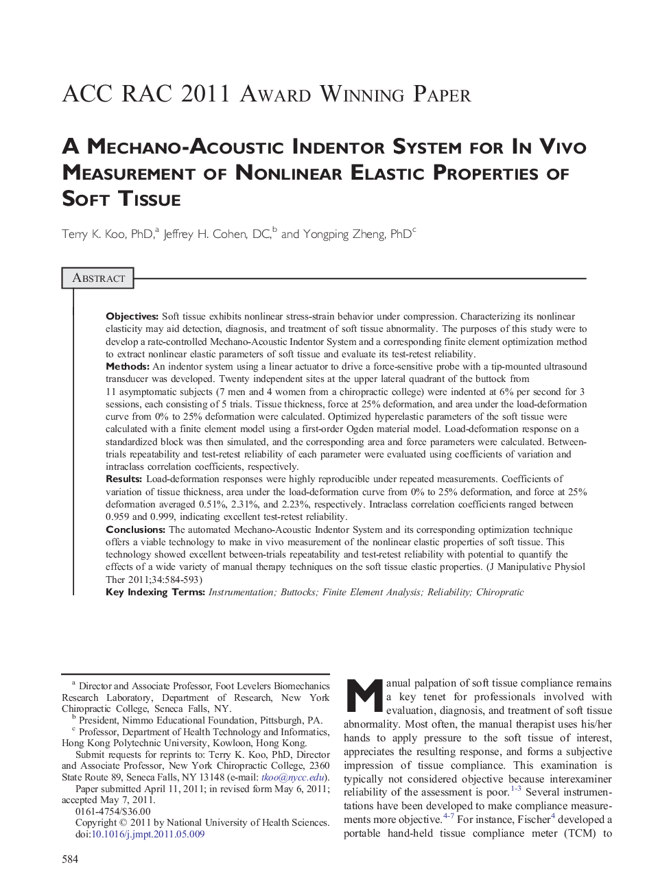 A Mechano-Acoustic Indentor System for In Vivo Measurement of Nonlinear Elastic Properties of Soft Tissue