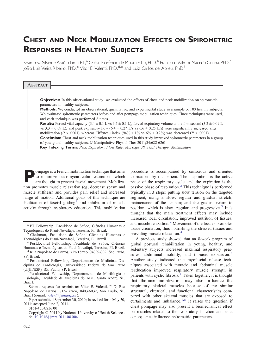 Chest and Neck Mobilization Effects on Spirometric Responses in Healthy Subjects