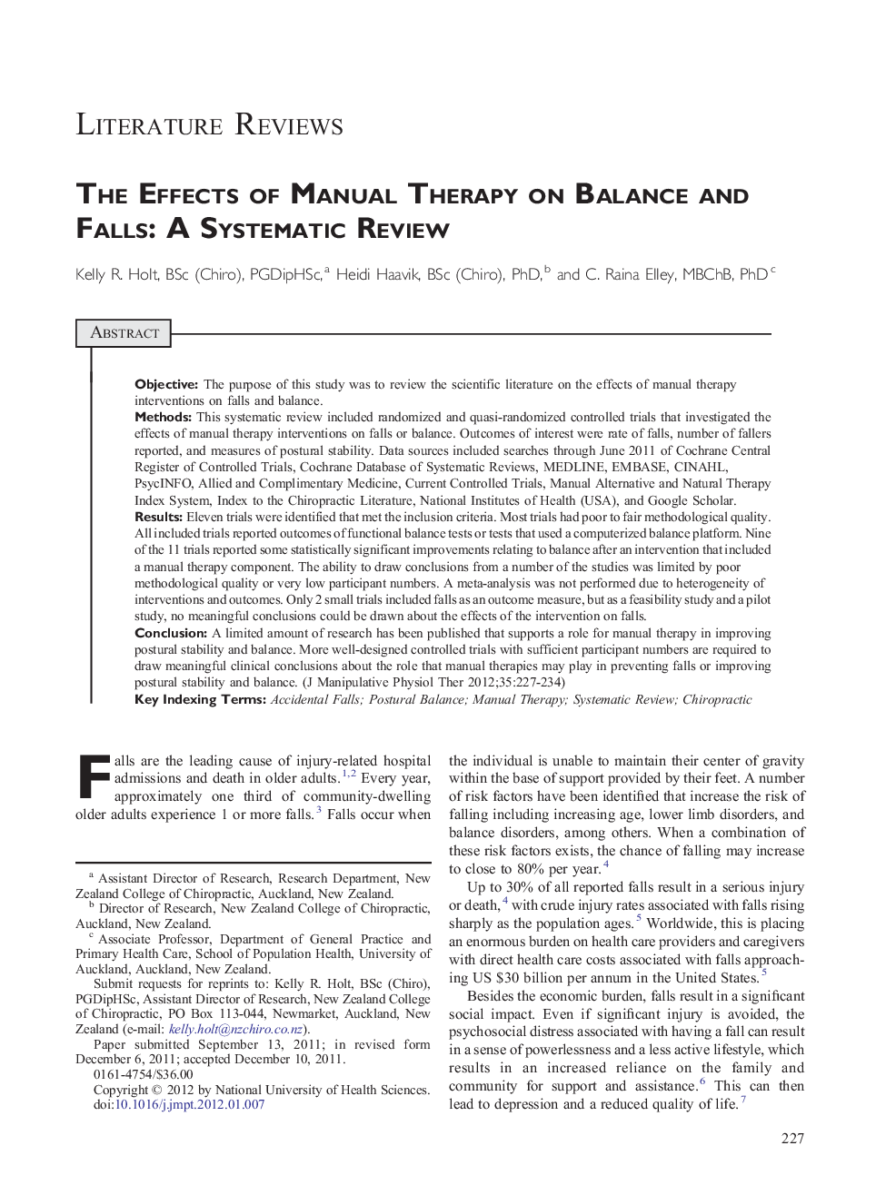 The Effects of Manual Therapy on Balance and Falls: A Systematic Review