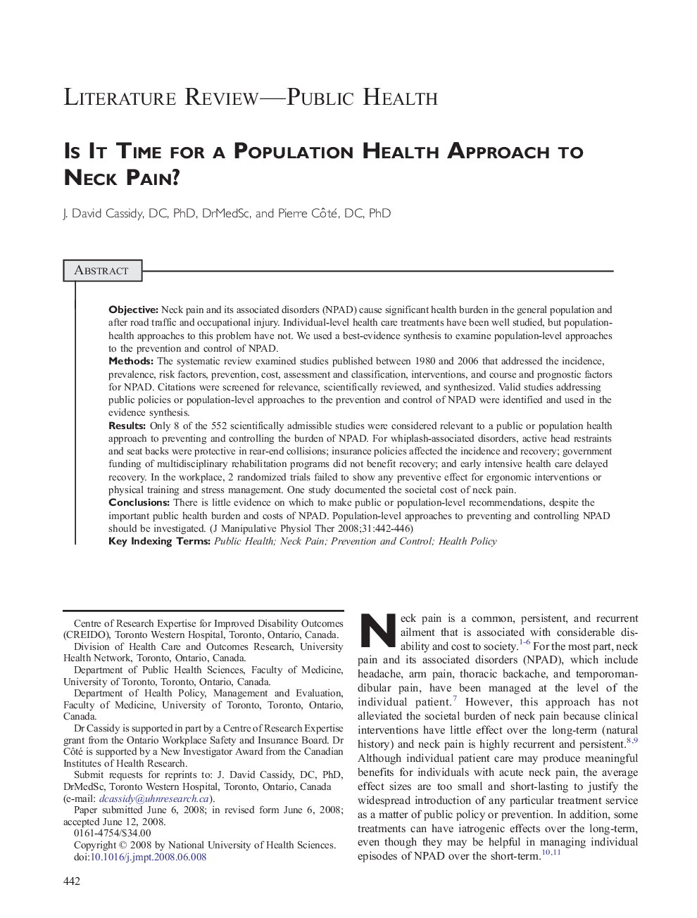 Is It Time for a Population Health Approach to Neck Pain? 