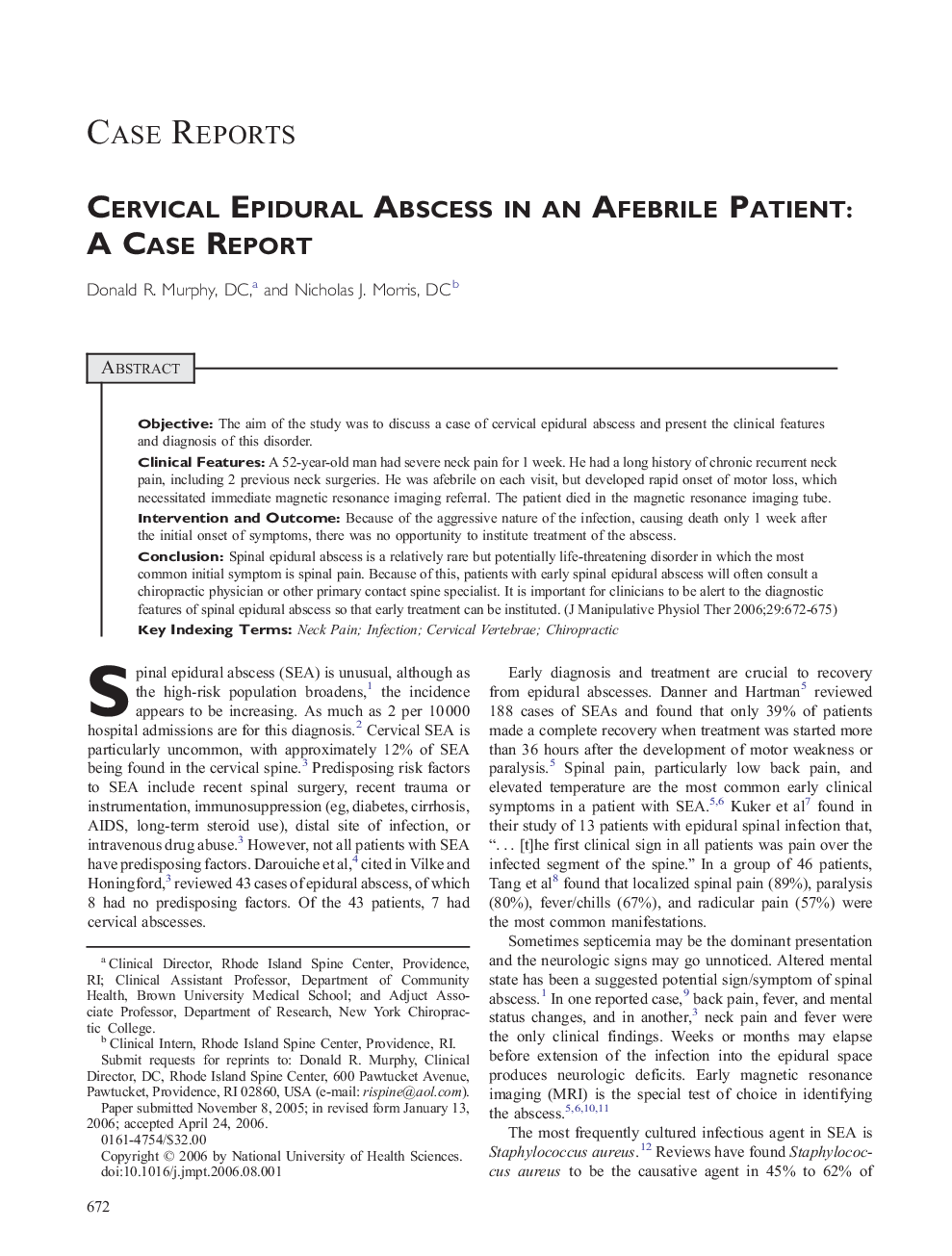 Cervical Epidural Abscess in an Afebrile Patient: A Case Report