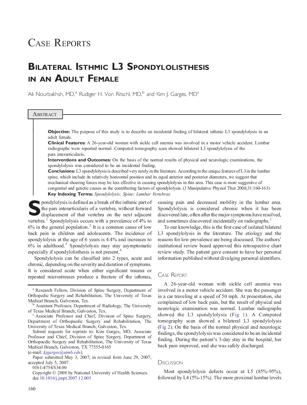 Bilateral Isthmic L3 Spondylolisthesis in an Adult Female