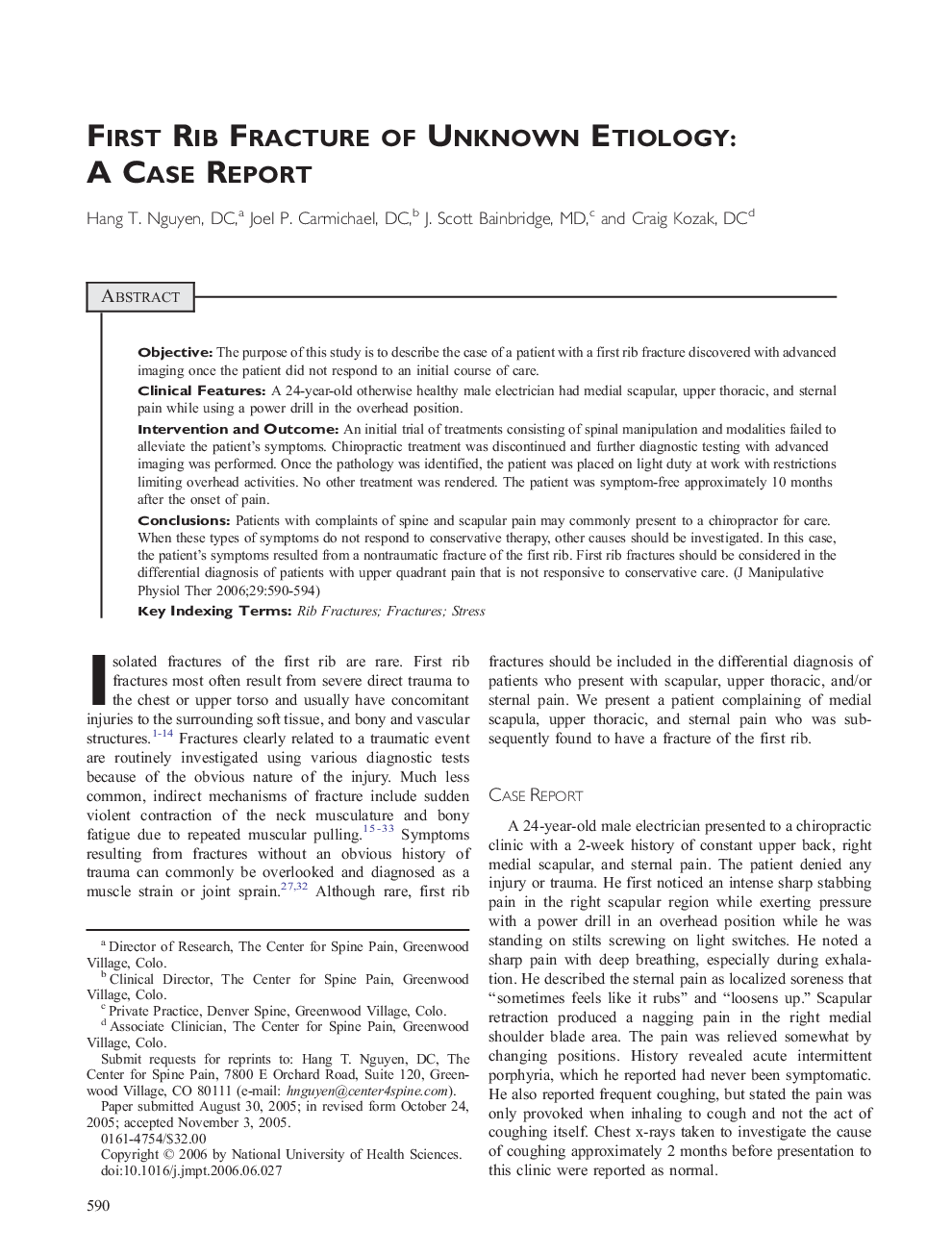 First Rib Fracture of Unknown Etiology: A Case Report