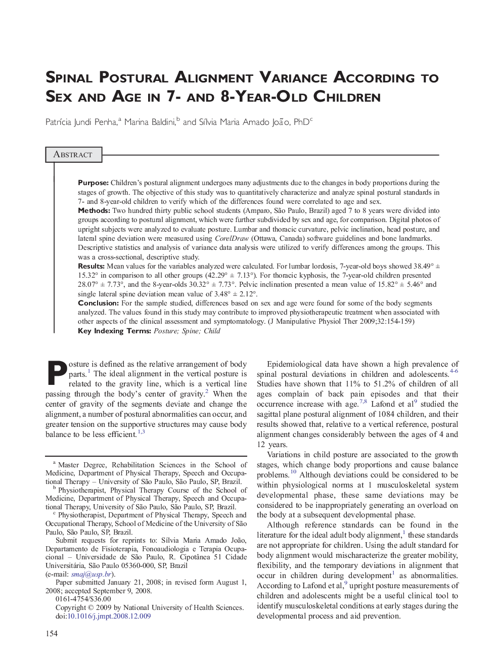 Spinal Postural Alignment Variance According to Sex and Age in 7- and 8-Year-Old Children