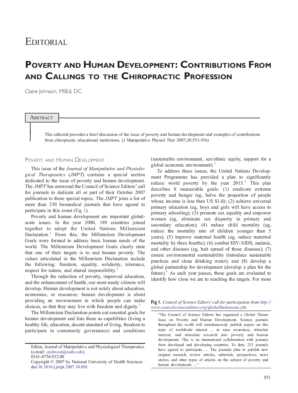 Poverty and Human Development: Contributions From and Callings to the Chiropractic Profession