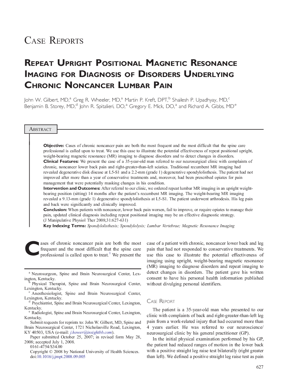 Repeat Upright Positional Magnetic Resonance Imaging for Diagnosis of Disorders Underlying Chronic Noncancer Lumbar Pain