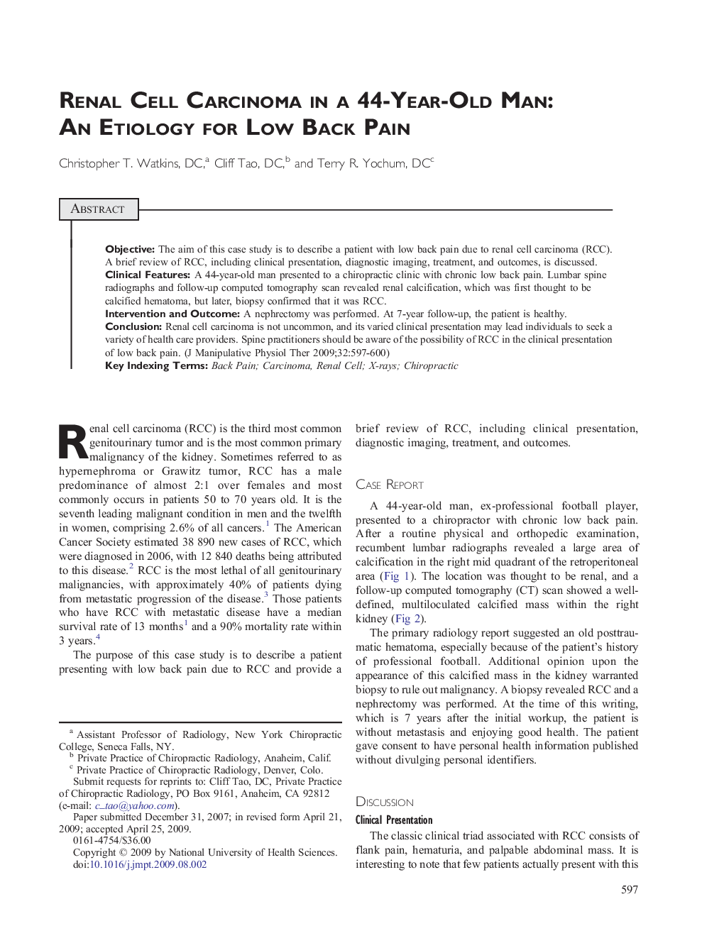 Renal Cell Carcinoma in a 44-Year-Old Man: An Etiology for Low Back Pain