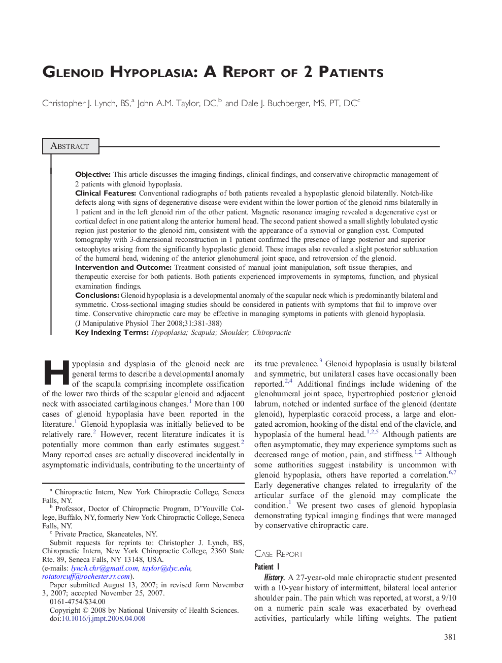 Glenoid Hypoplasia: A Report of 2 Patients