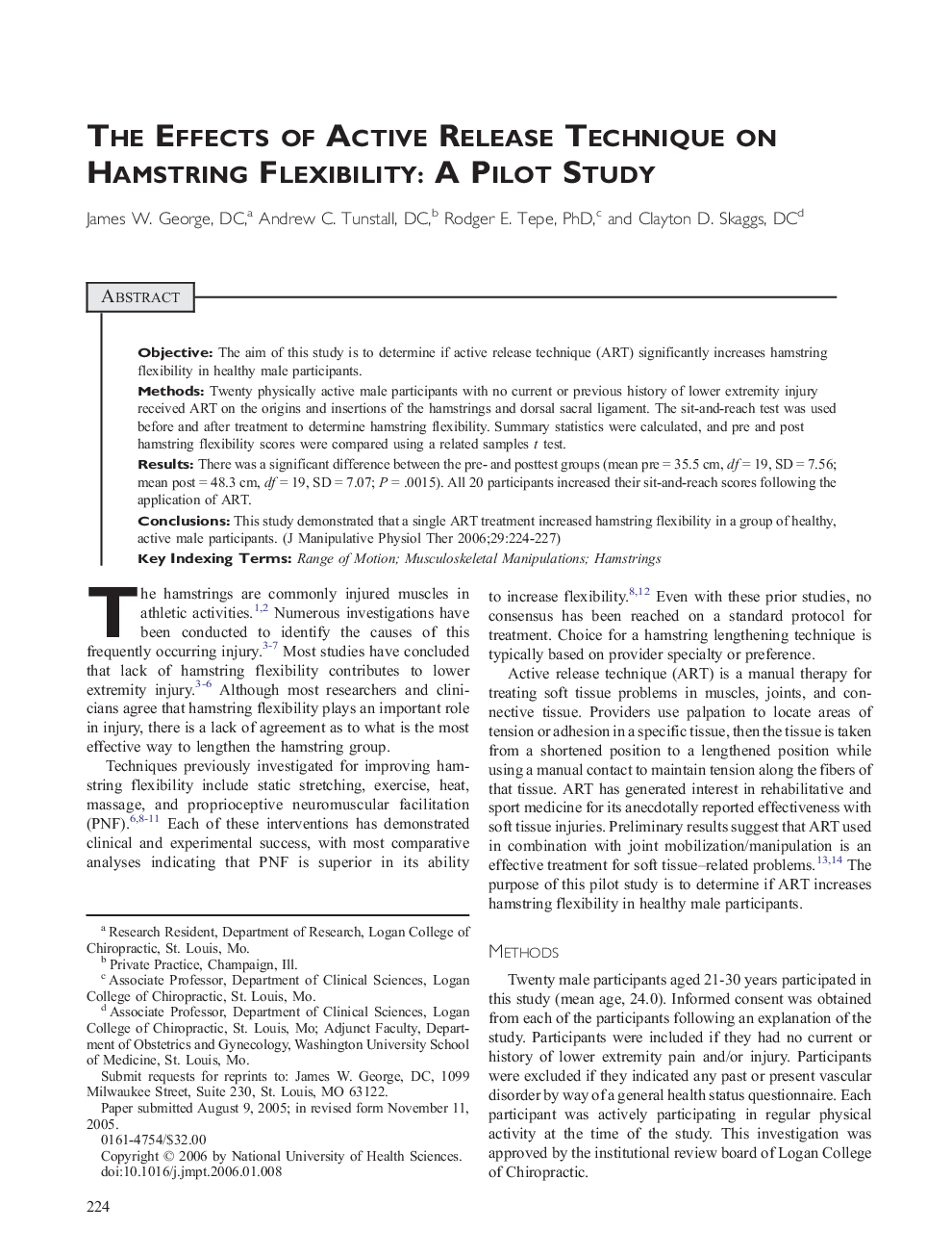 The Effects of Active Release Technique on Hamstring Flexibility: A Pilot Study