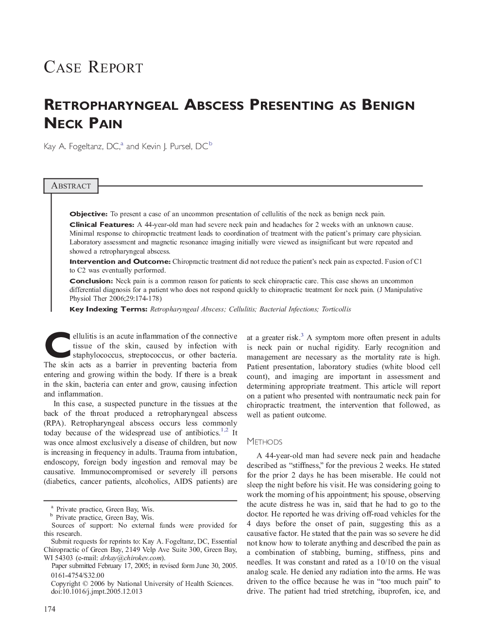 Retropharyngeal Abscess Presenting as Benign Neck Pain 