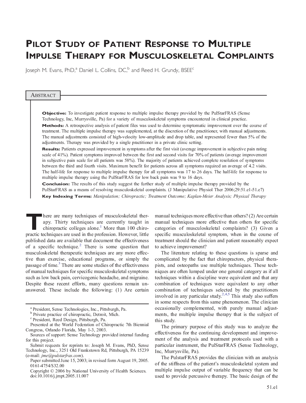 Pilot Study of Patient Response to Multiple Impulse Therapy for Musculoskeletal Complaints