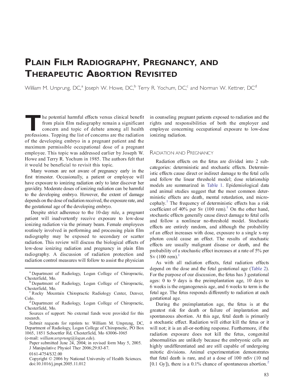 Plain Film Radiography, Pregnancy, and Therapeutic Abortion Revisited