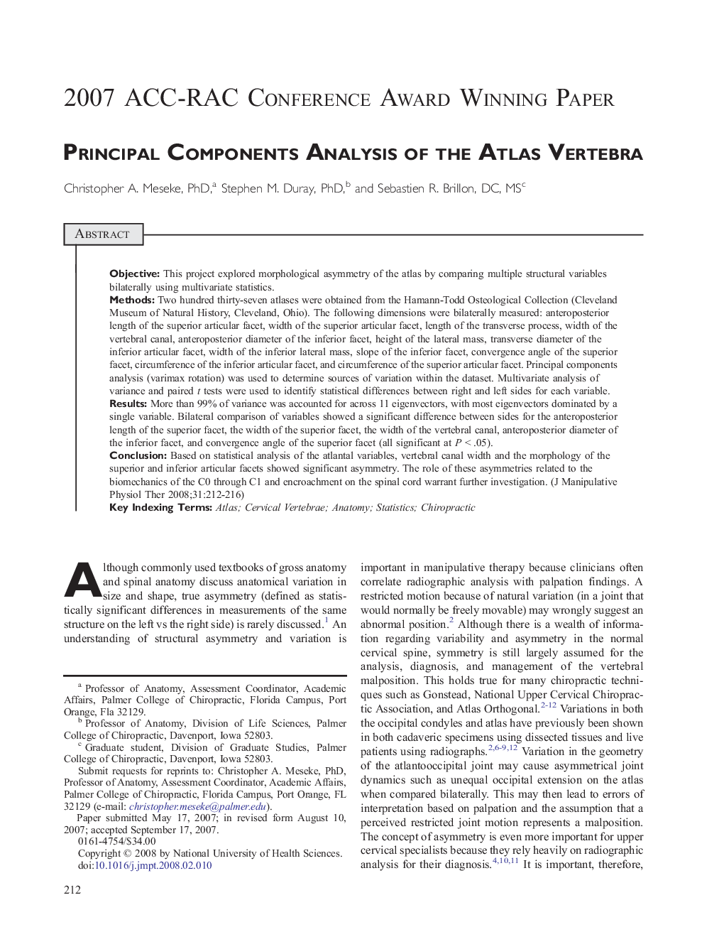 Principal Components Analysis of the Atlas Vertebra