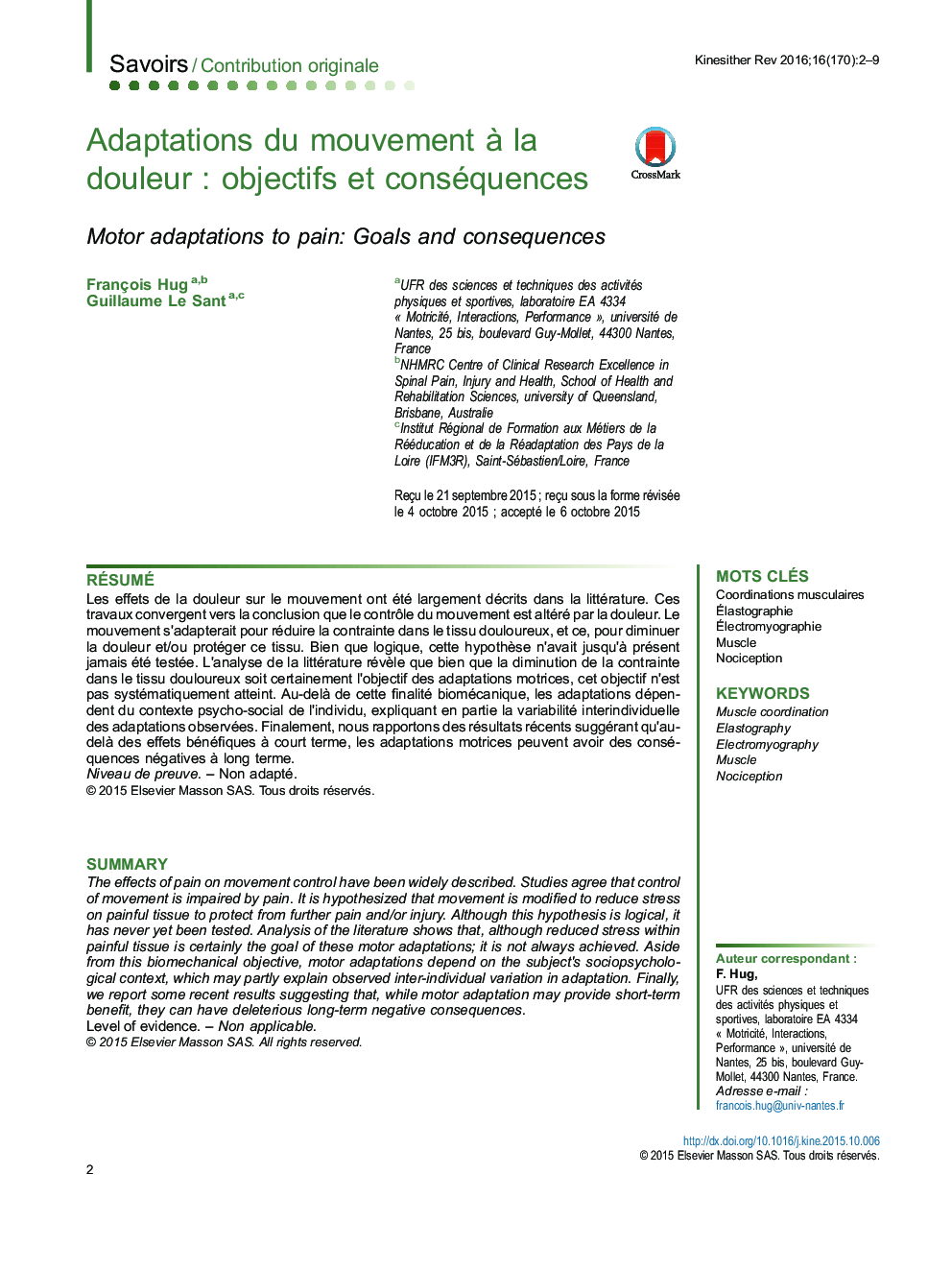 Adaptations du mouvement à la douleur : objectifs et conséquences