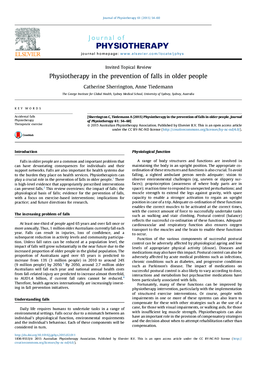 Physiotherapy in the prevention of falls in older people