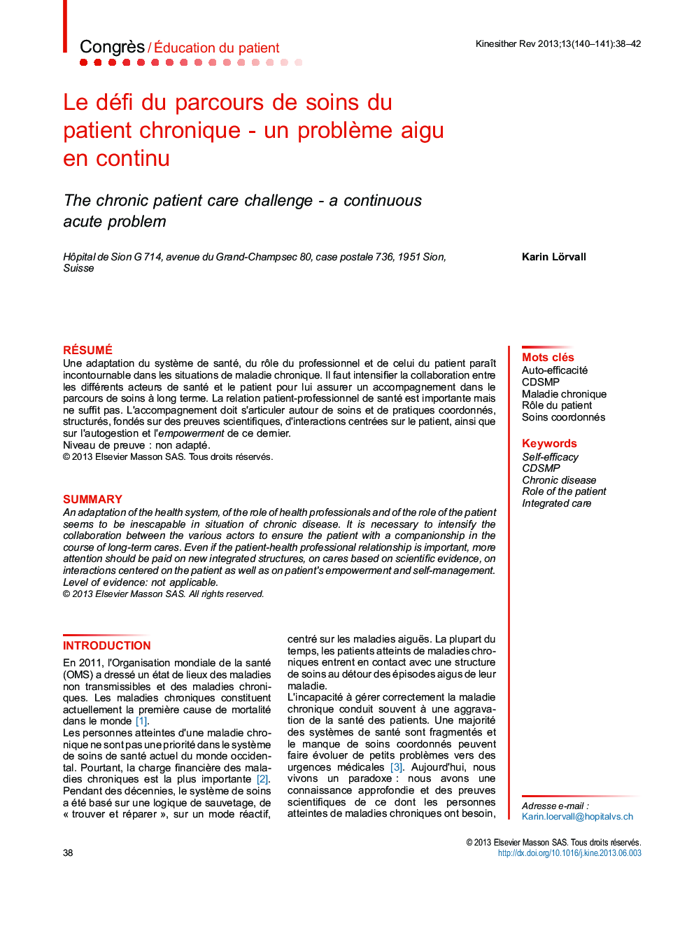 Le défi du parcours de soins du patient chronique - un problème aigu en continu