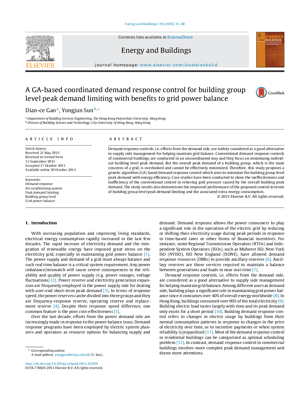 A GA-based coordinated demand response control for building group level peak demand limiting with benefits to grid power balance