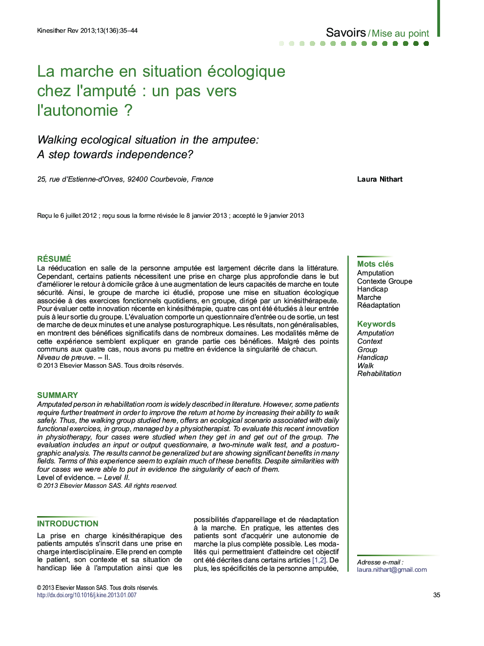 La marche en situation écologique chez l’amputé : un pas vers l’autonomie ?