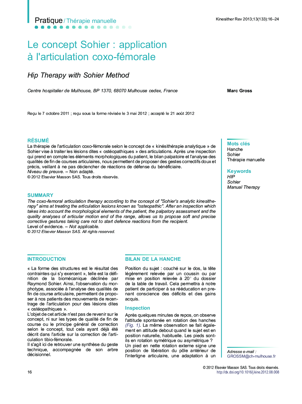 Le concept Sohier : application à l’articulation coxo-fémorale