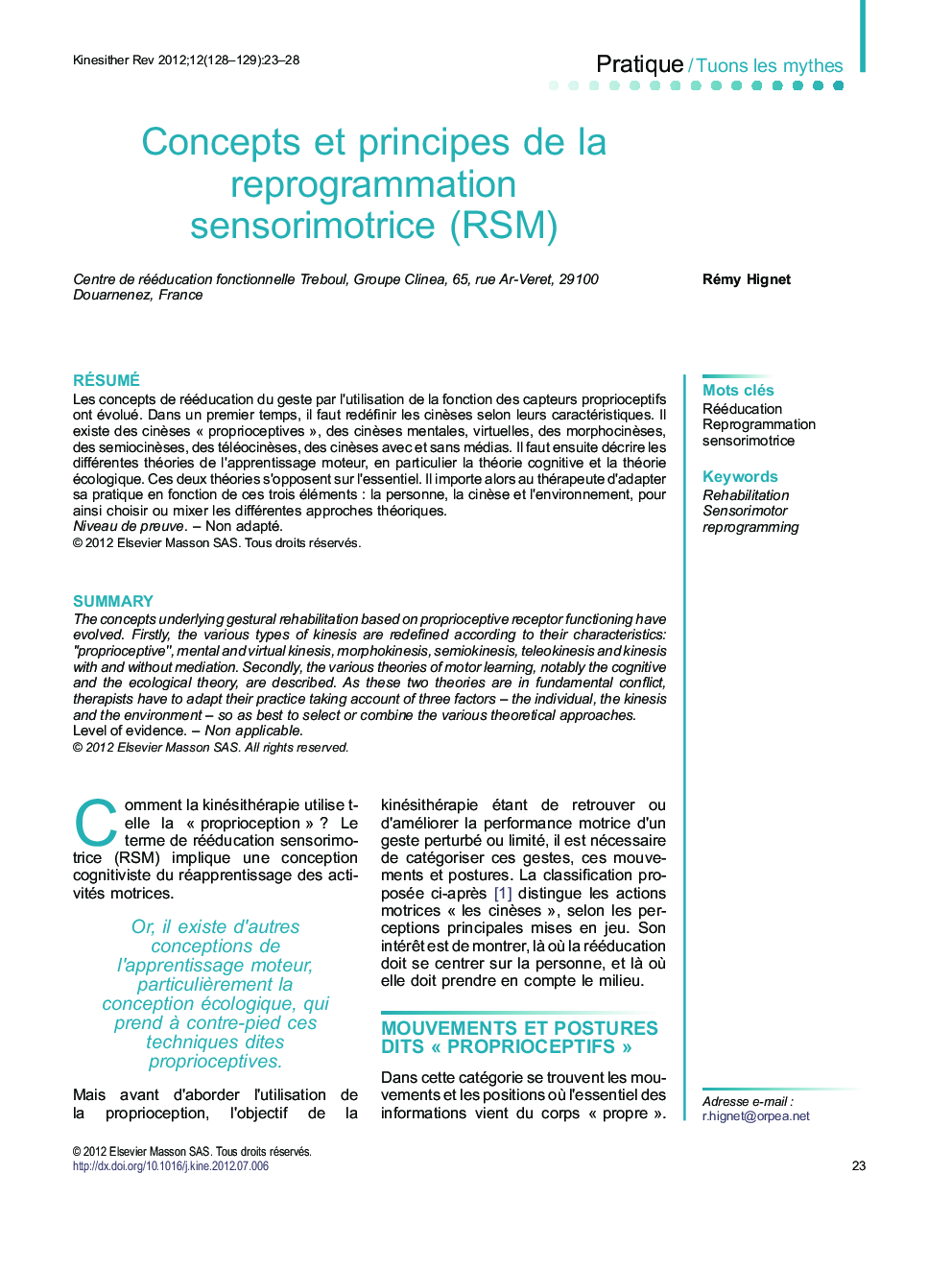 Concepts et principes de la reprogrammation sensorimotrice (RSM)