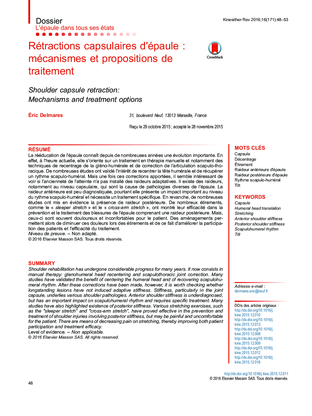 Rétractions capsulaires d’épaule : mécanismes et propositions de traitement