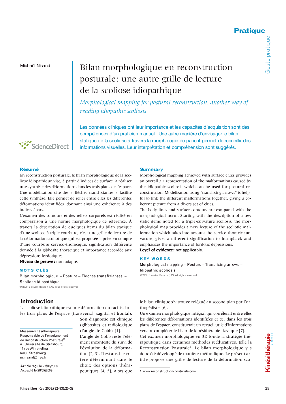 Bilan morphologique en reconstruction posturale : une autre grille de lecture de la scoliose idiopathique