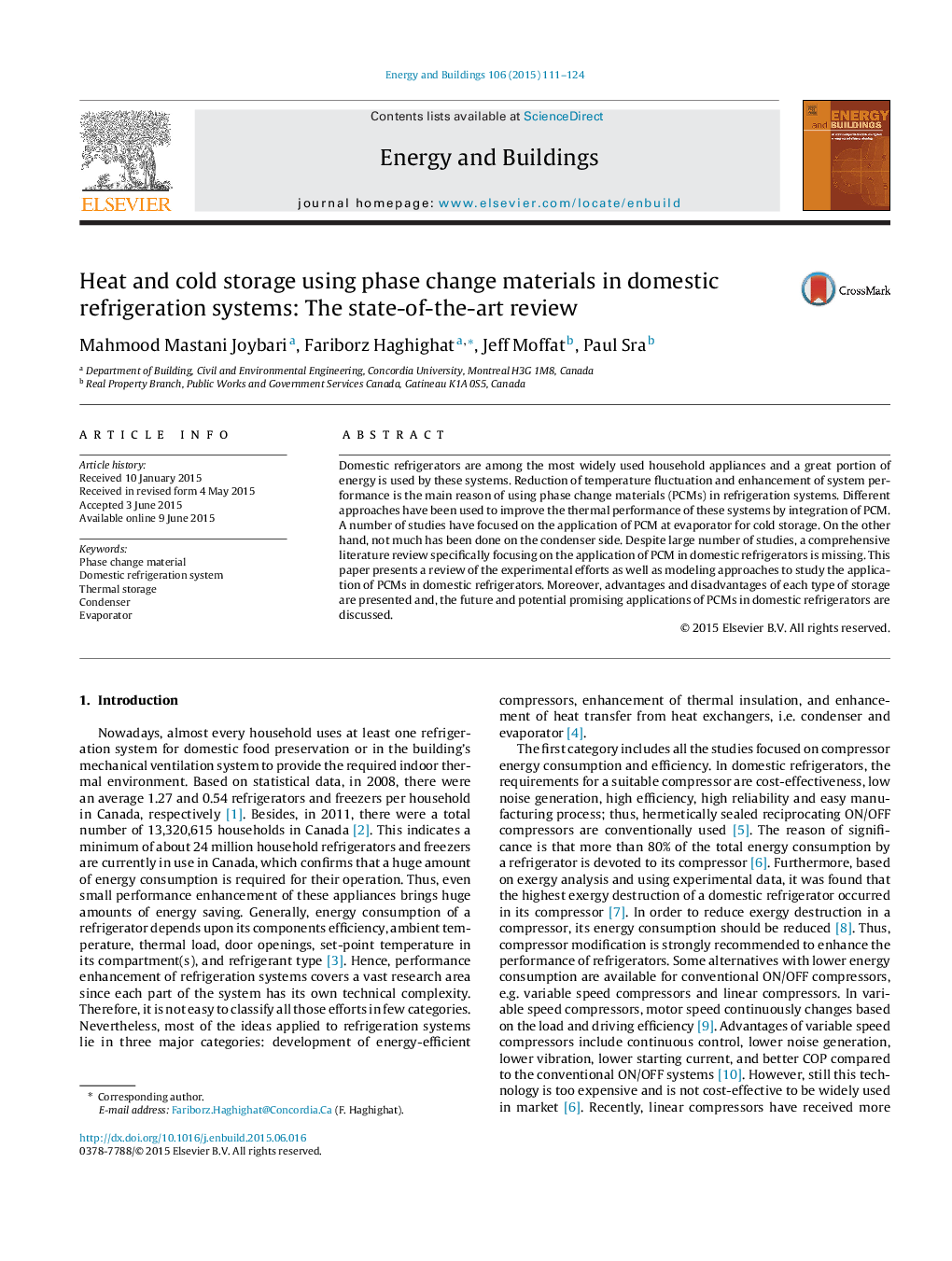 Heat and cold storage using phase change materials in domestic refrigeration systems: The state-of-the-art review