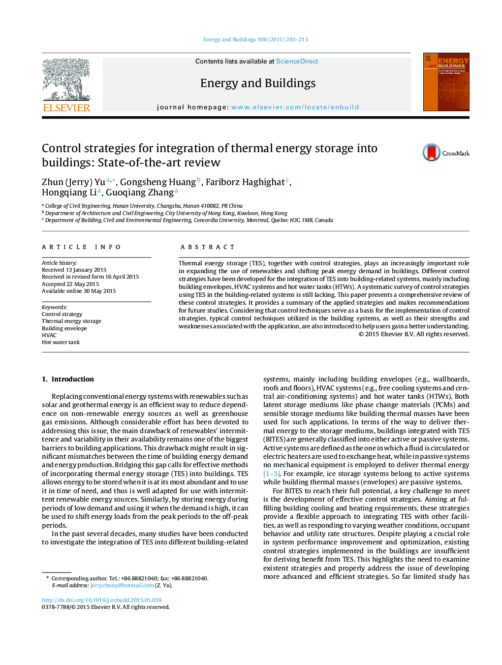 Control strategies for integration of thermal energy storage into buildings: State-of-the-art review