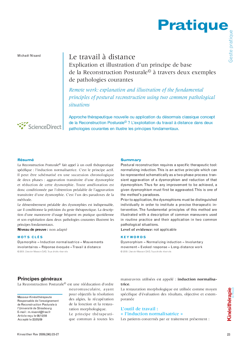 Le travail à distance: Explication et illustration d’un principe de base de la Reconstruction Posturale© à travers deux exemples de pathologies courantes