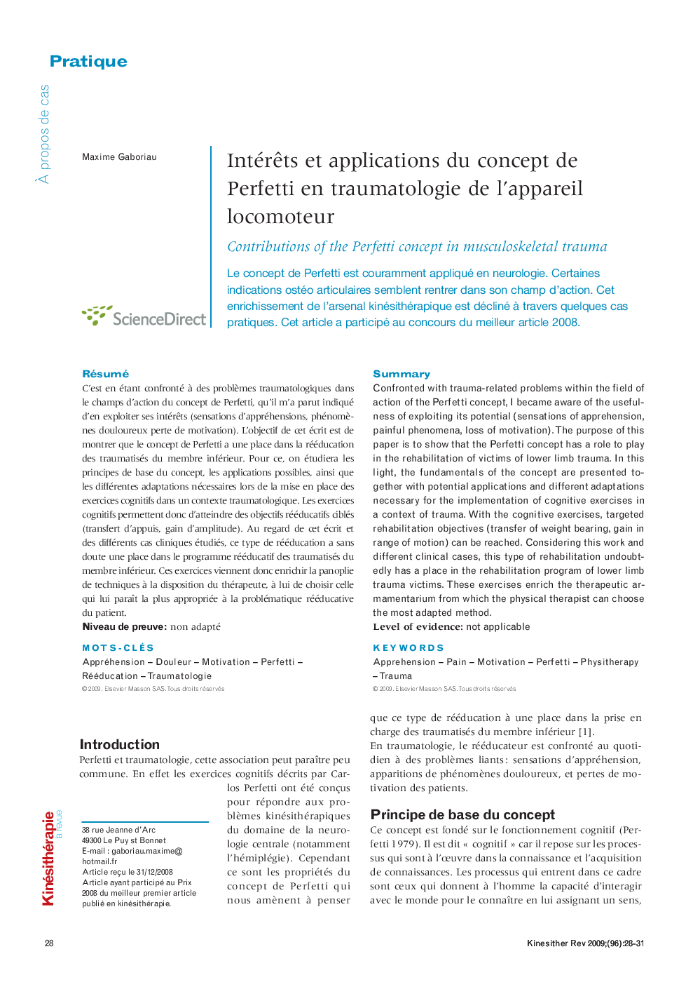  Intérêts et applications du concept de Perfetti en traumatologie de l’appareil locomoteur: Contributions of the Perfetti concept in musculoskeletal trauma