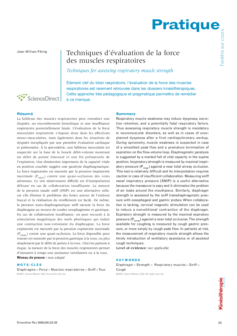 Techniques d’évaluation de la force des muscles respiratoires