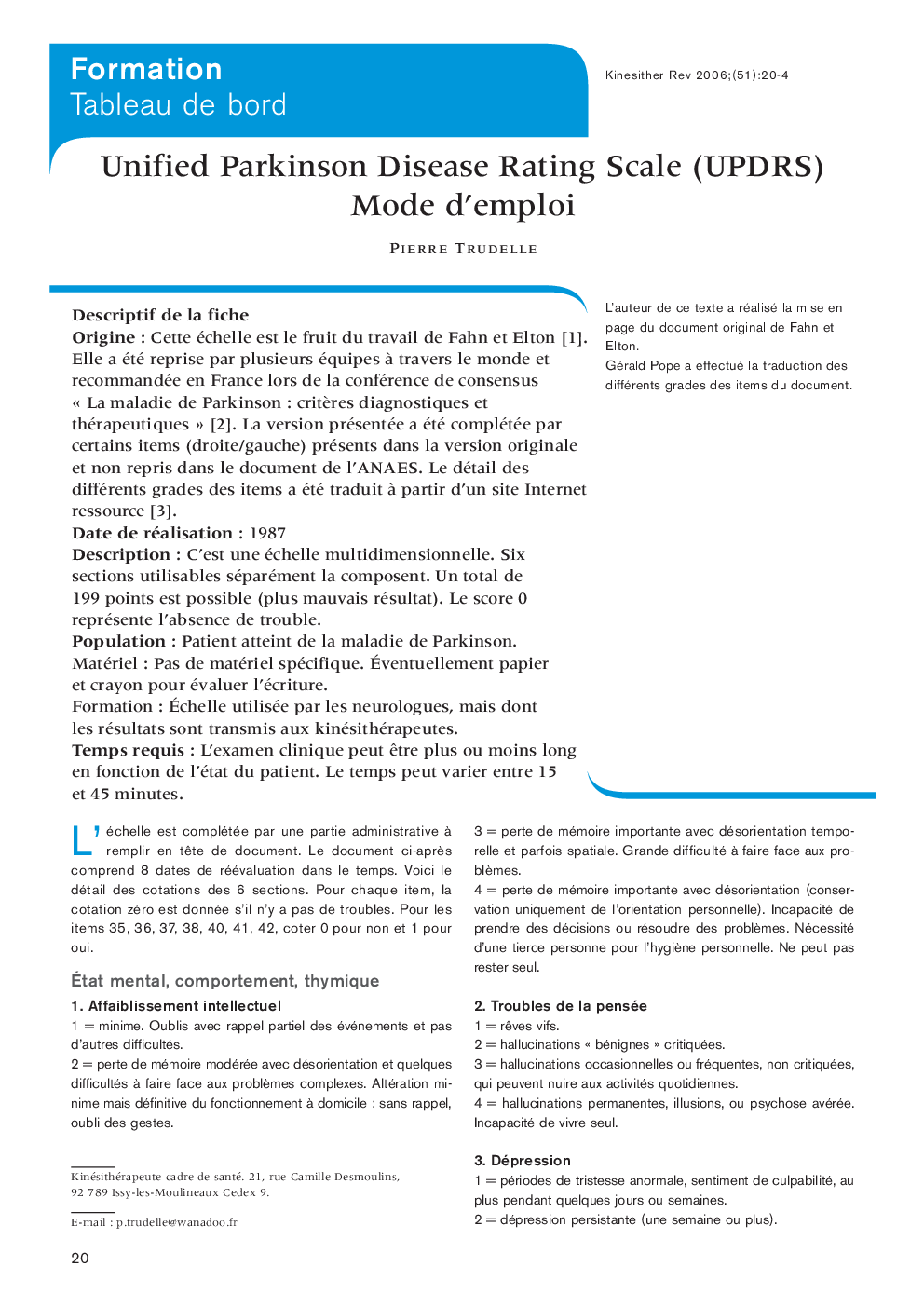 Unified Parkinson Disease Rating Scale (UPDRS)