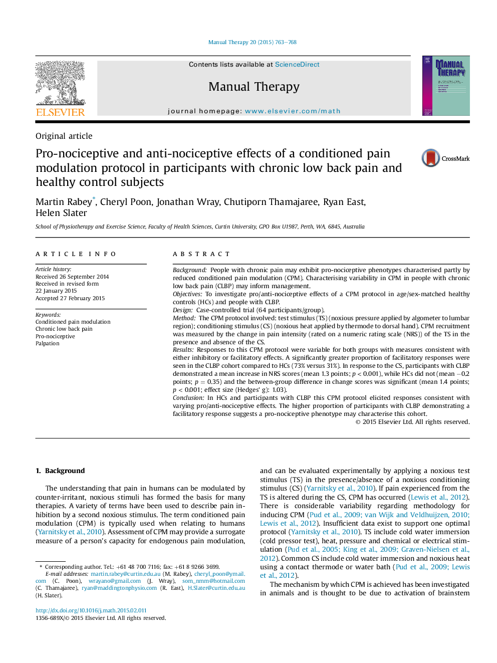 Pro-nociceptive and anti-nociceptive effects of a conditioned pain modulation protocol in participants with chronic low back pain and healthy control subjects