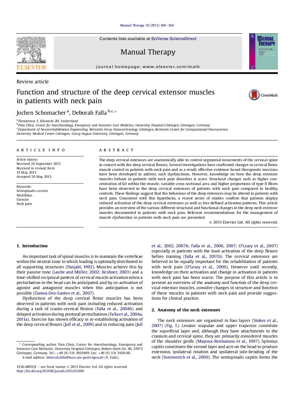 Function and structure of the deep cervical extensor muscles in patients with neck pain