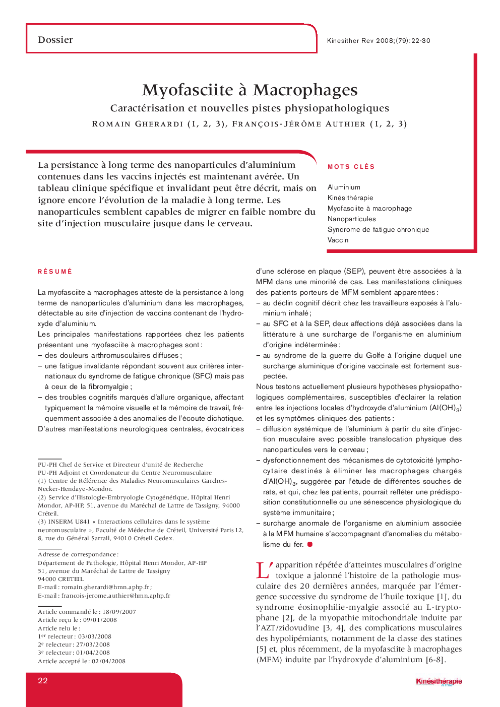 Caractérisation et nouvelles pistes physiopathologiques