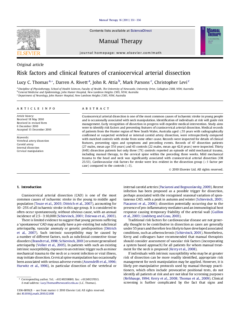 Risk factors and clinical features of craniocervical arterial dissection