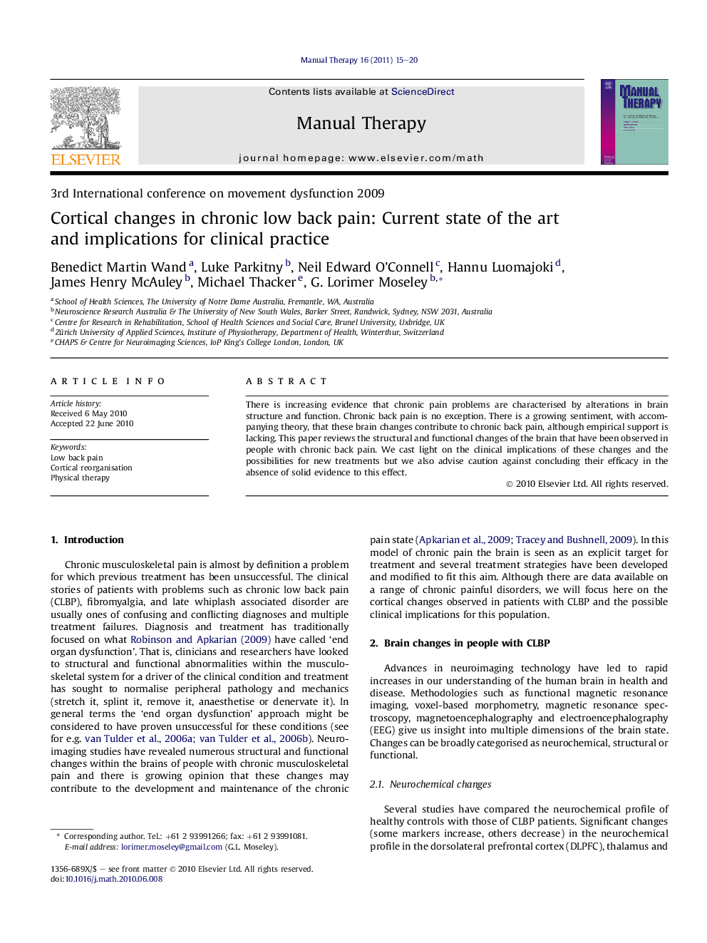 Cortical changes in chronic low back pain: Current state of the art and implications for clinical practice