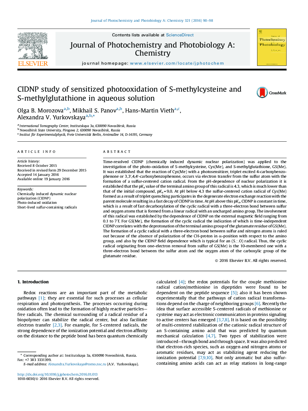 CIDNP study of sensitized photooxidation of S-methylcysteine and S-methylglutathione in aqueous solution