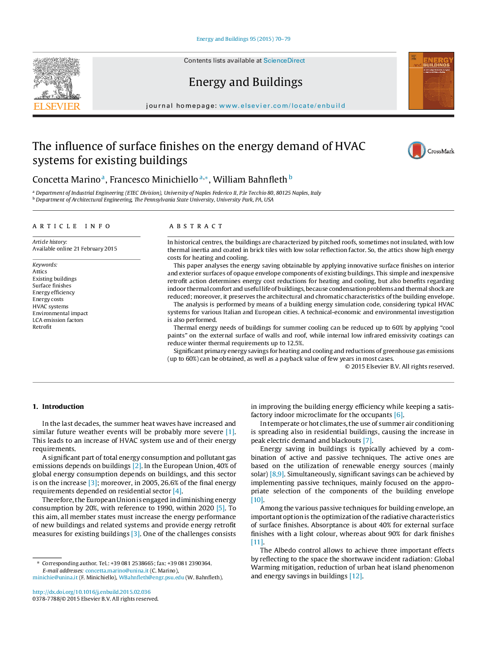 The influence of surface finishes on the energy demand of HVAC systems for existing buildings