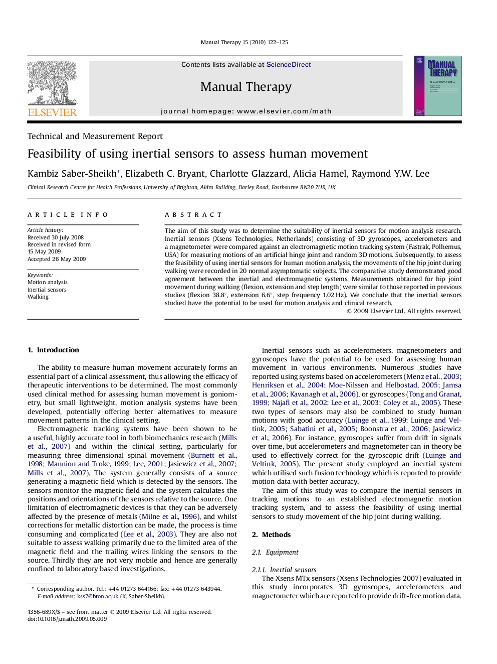 Feasibility of using inertial sensors to assess human movement