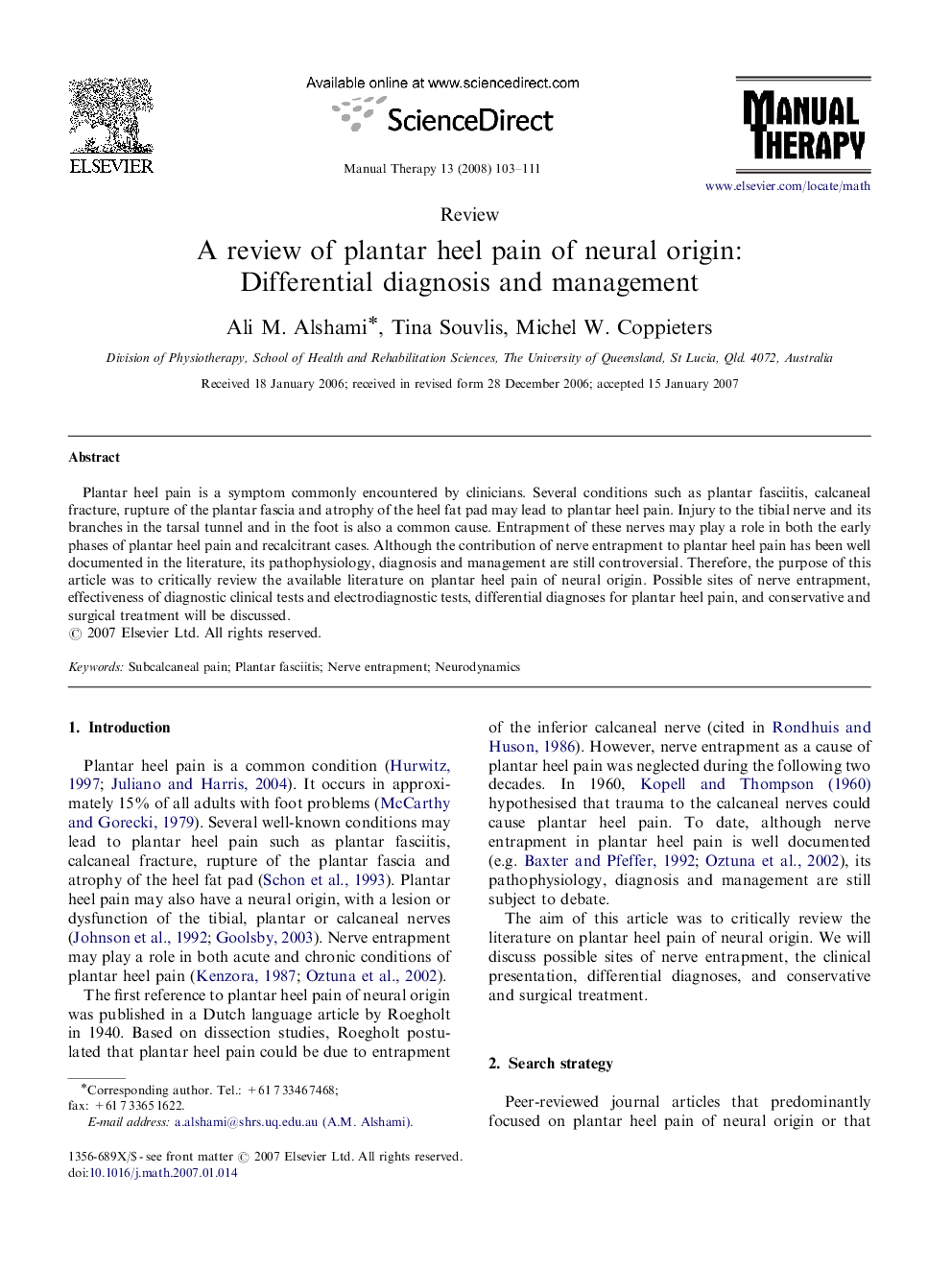 A review of plantar heel pain of neural origin: Differential diagnosis and management