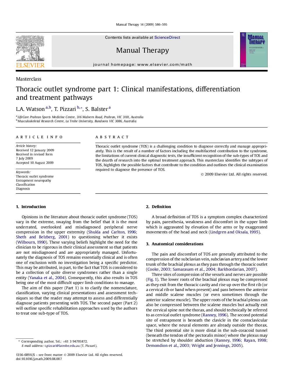 Thoracic outlet syndrome part 1: Clinical manifestations, differentiation and treatment pathways