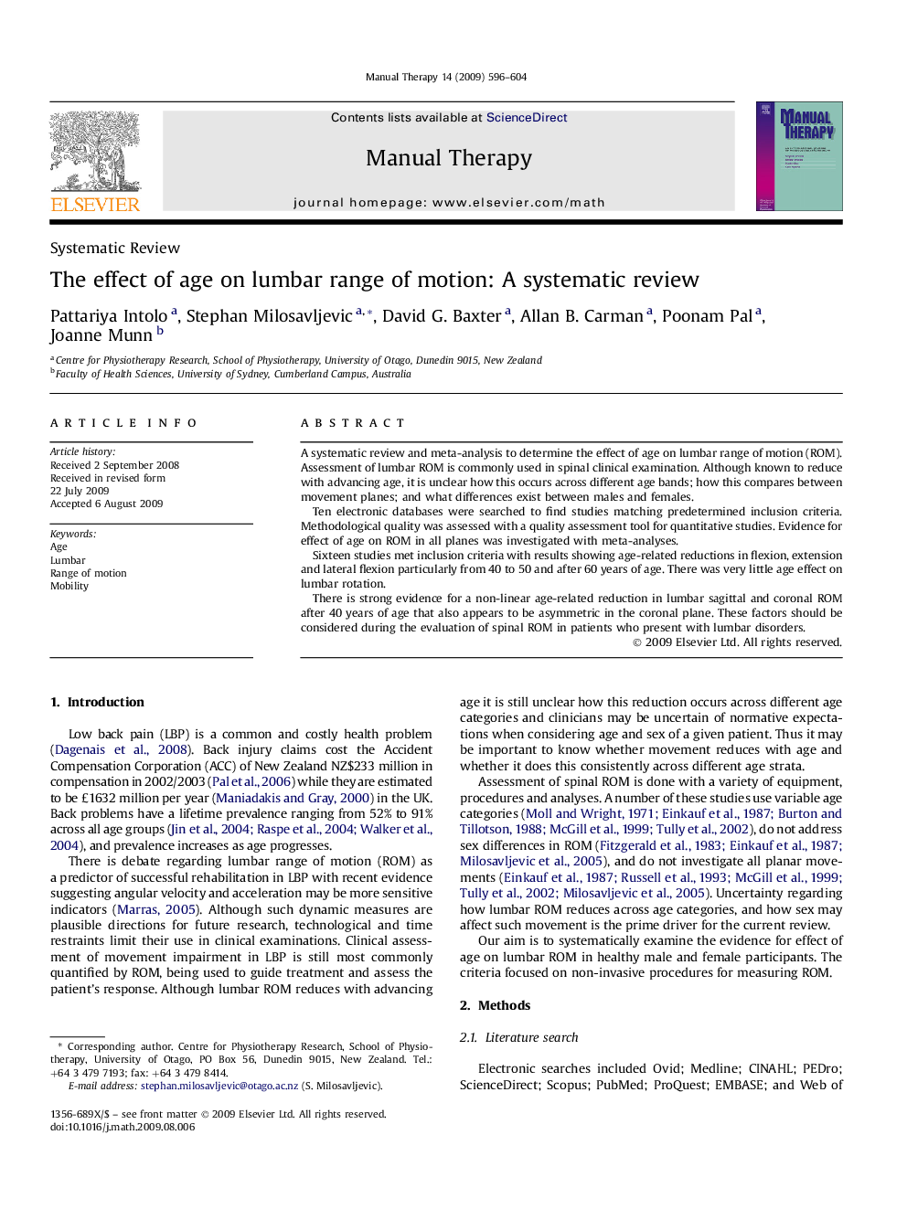 The effect of age on lumbar range of motion: A systematic review