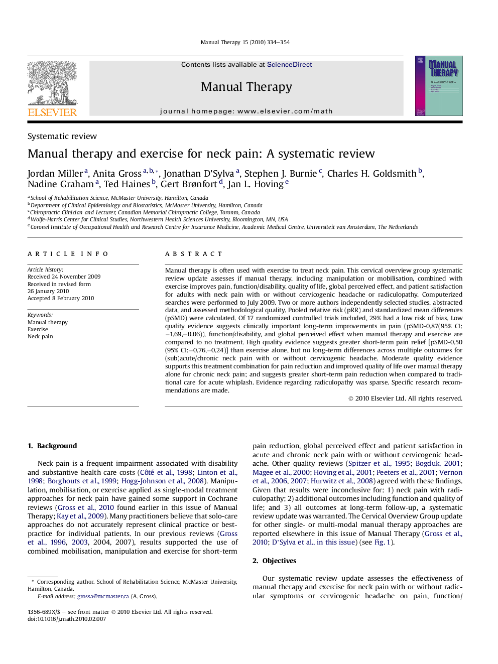 Manual therapy and exercise for neck pain: A systematic review