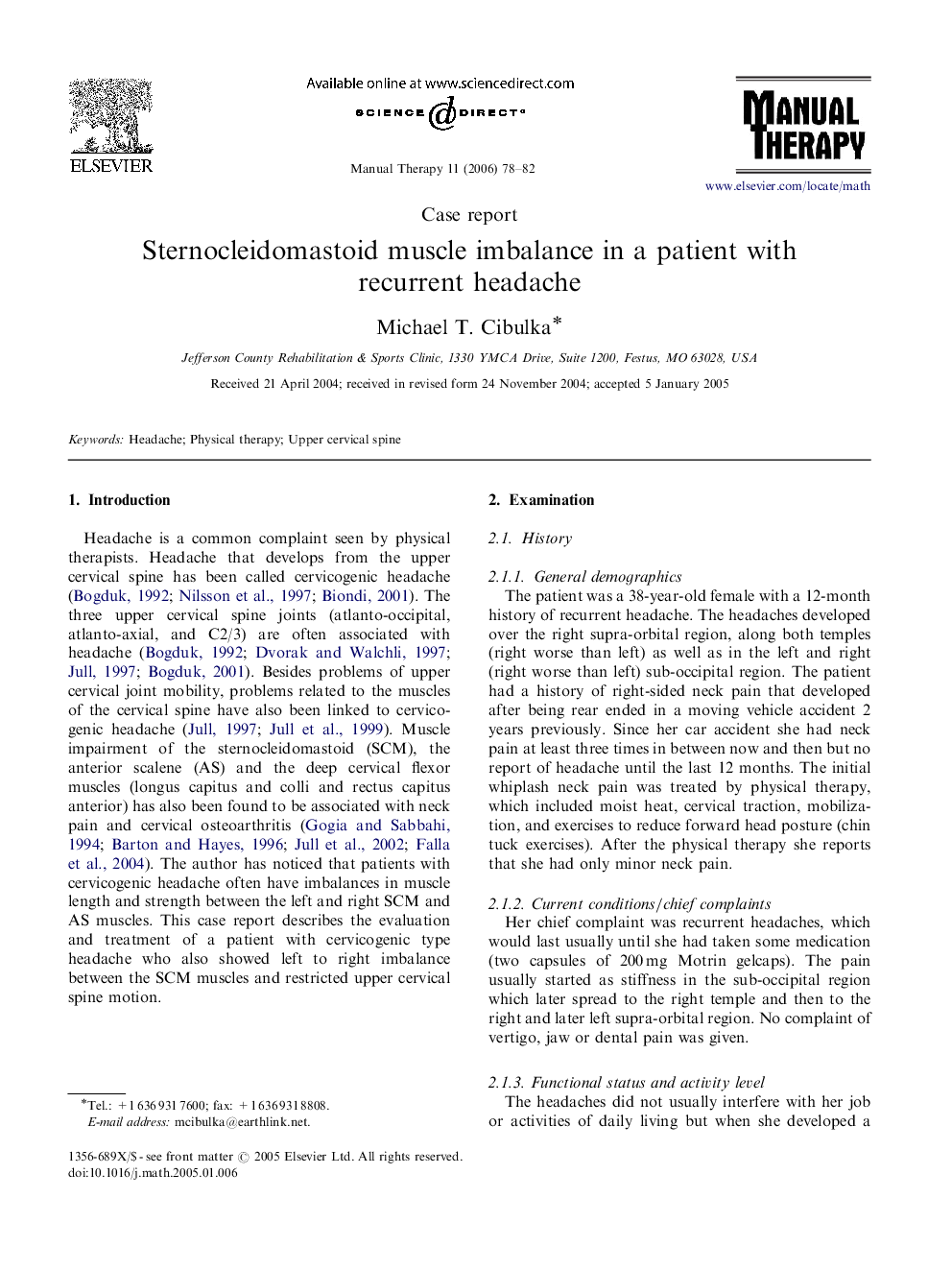 Sternocleidomastoid muscle imbalance in a patient with recurrent headache