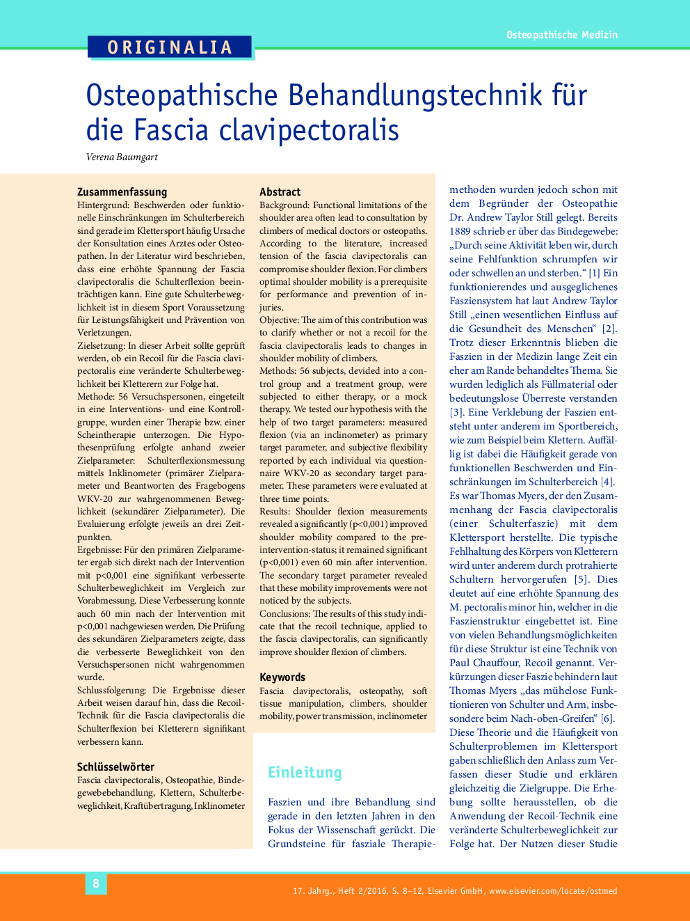 Osteopathische Behandlungstechnik für die Fascia clavipectoralis