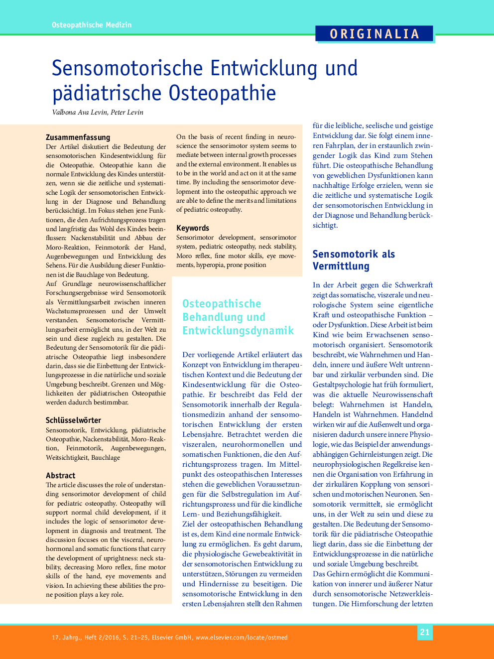 Sensomotorische Entwicklung und pädiatrische Osteopathie